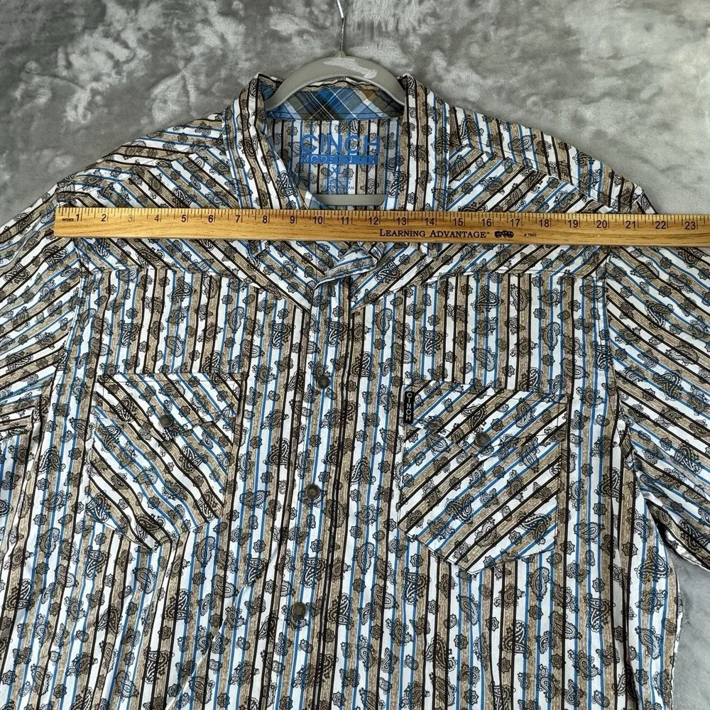 Cinch Modern Fit Snap Button Shirt‎ Men's XL Brown Blue Paisley Striped (1259)